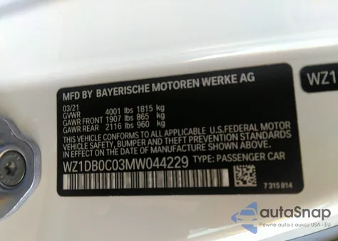 2021 Toyota Gr Supra 3.0/3.0 Premium z USA, uszkodzony, nr VIN WZ1DB0C03MW044229